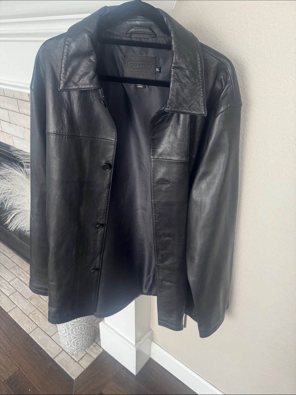 Coach Leather Button-Front Jacket - Black